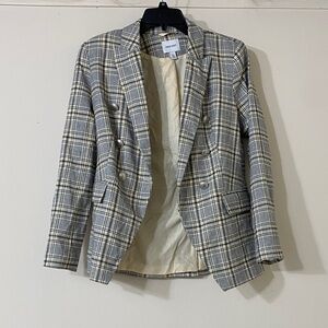 Nine West Cream and Blue Plaid Blazer